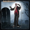 Product dimensions of the 8.2 FT standing animatronic werewolf with poseable arms and red flashing eyes for Halloween.