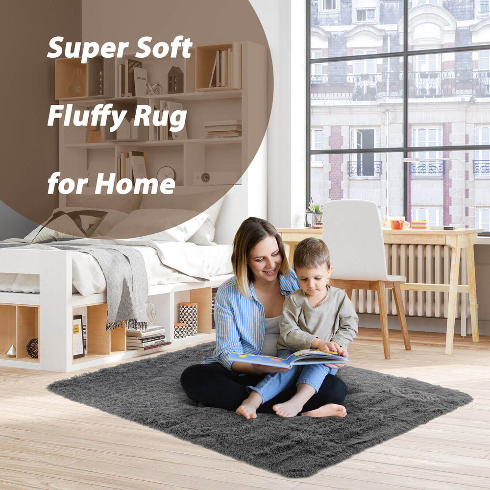 Modern 4x6 feet soft shag rug with non-slip grip dots, perfect for living room or bedroom comfort and style.