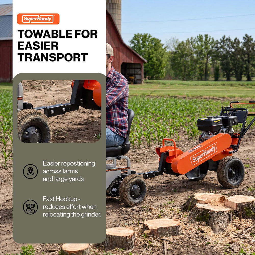 SuperHandy Superhandy 15HP Gas Powered Stump Grinder, 420cc 4-Stroke Engine, 8 Tungsten Carbide Teeth, Towable Design with 13" Pneumatic Tires for Heavy-Duty Wood Stump Removal