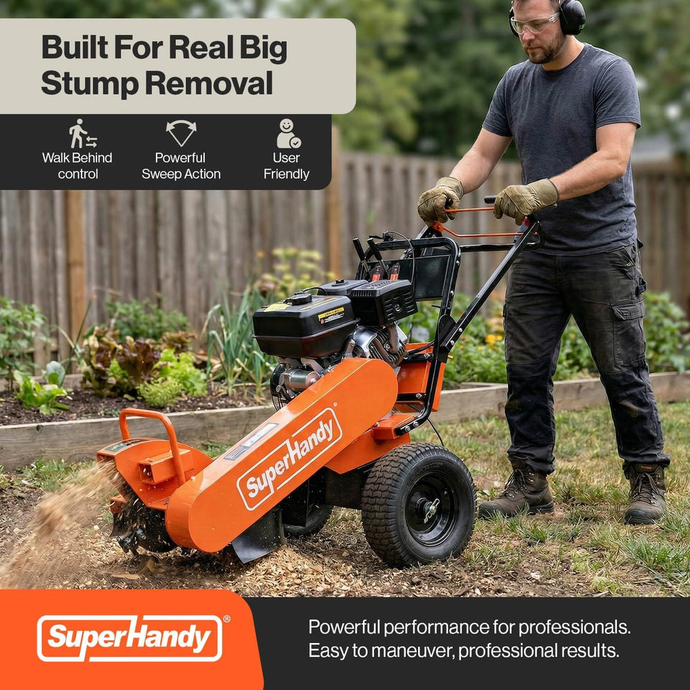 SuperHandy Superhandy 15HP Gas-Powered Stump Grinder with Electric Start, 420cc Engine, Sweep Function, Adjustable Angled & Foldable Handle, 8 Tungsten Carbide Teeth
