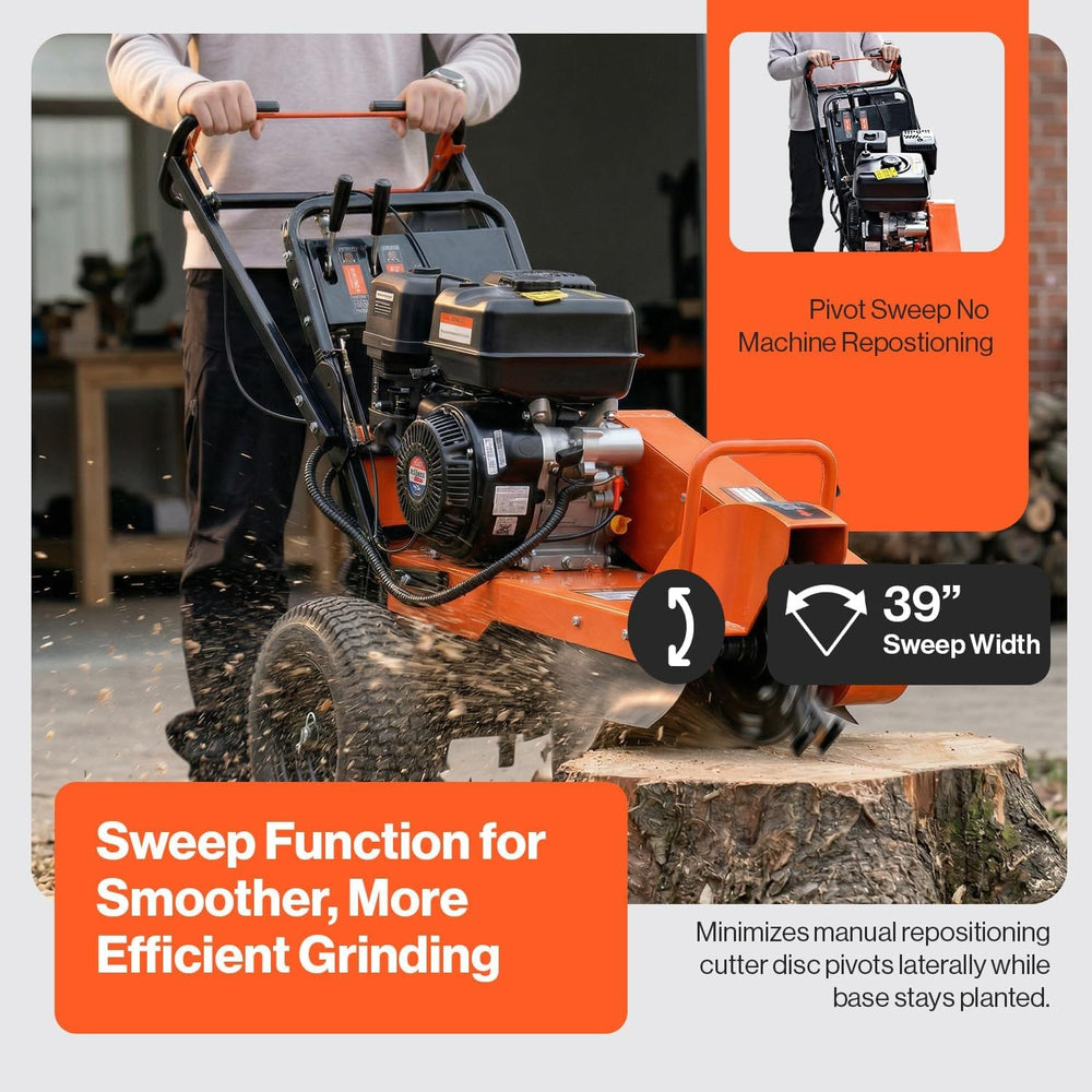 SuperHandy Superhandy 15HP Gas-Powered Stump Grinder with Electric Start, 420cc Engine, Sweep Function, Adjustable Angled & Foldable Handle, 8 Tungsten Carbide Teeth