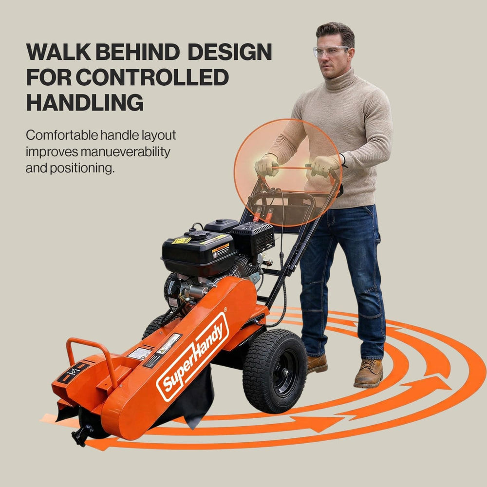SuperHandy Superhandy 15HP Gas-Powered Stump Grinder with Electric Start, 420cc Engine, Sweep Function, Adjustable Angled & Foldable Handle, 8 Tungsten Carbide Teeth