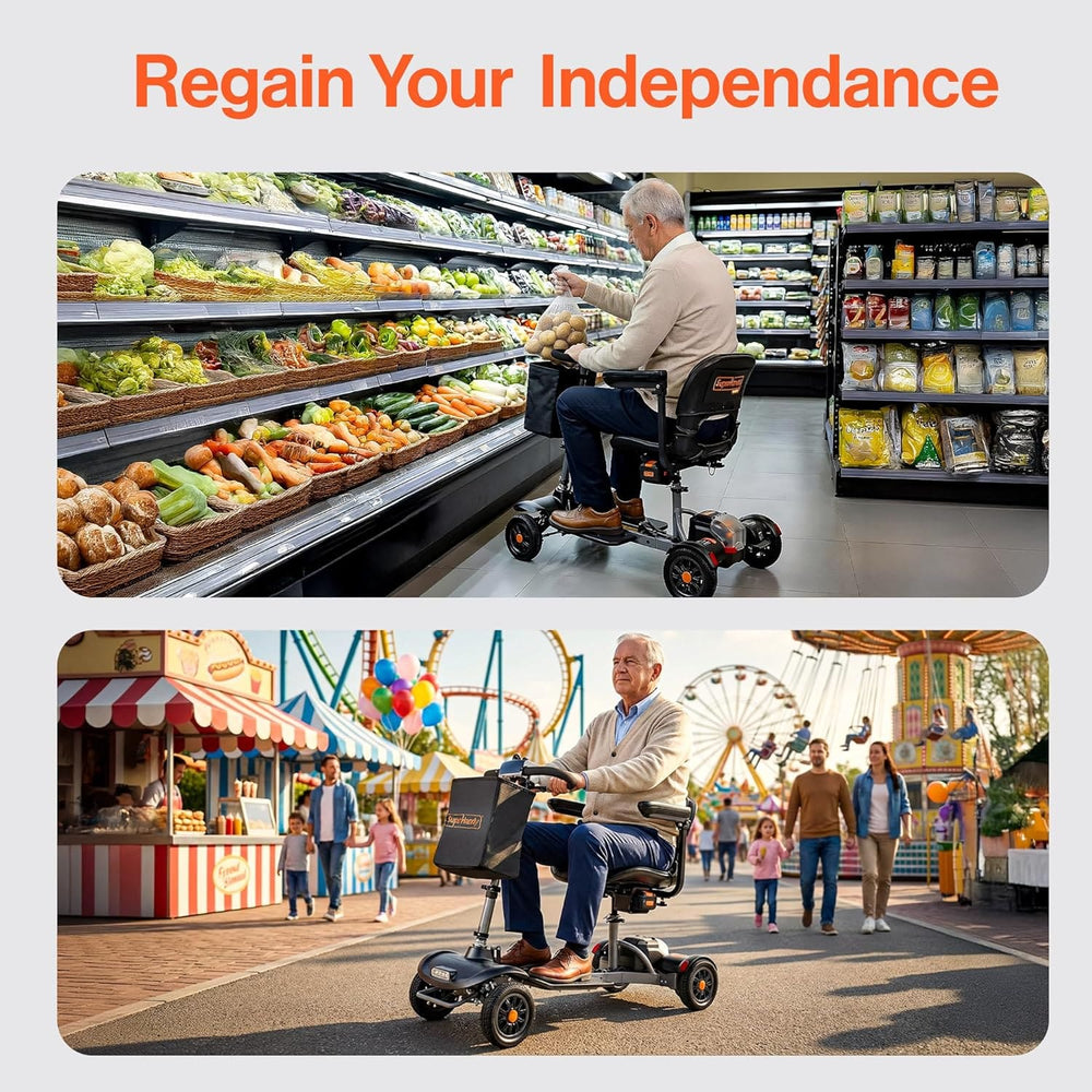 SuperHandy SuperHandy Passport Flex 4 Wheel Power Mobility Scooter – Quick-Disassembly Aluminum Frame, Foldable & Compact, 48V Li-Ion Battery