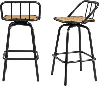 Costway 360° Swivel Bar Stool Set of 2 with Footrest Backrest Black Natural 271495368 New