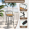 360° swivel bar stool with a black metal frame and natural wood seat, ideal for dining rooms and kitchens.