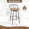 360° swivel bar stool with a black metal frame and natural wood seat, designed for comfort and versatility in various.