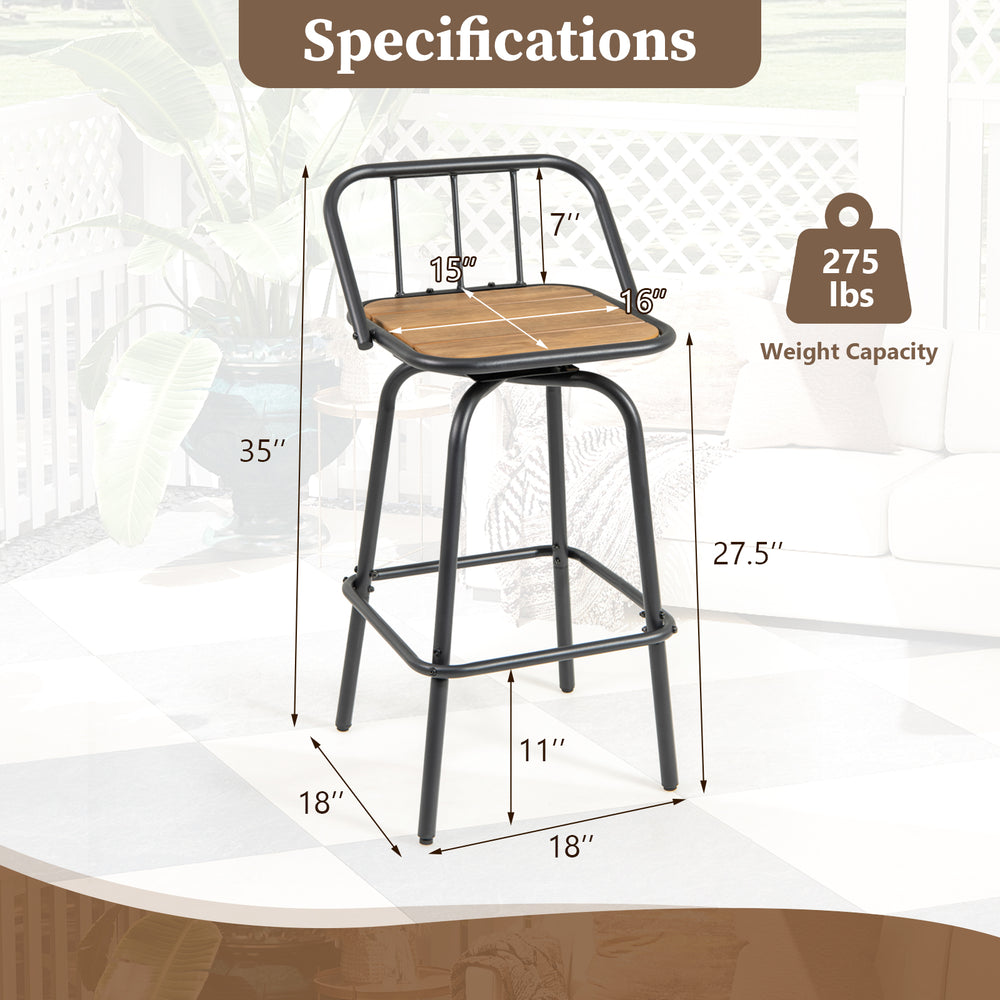 360° swivel bar stool with a black metal frame and natural wood seat, designed for comfort and versatility in various.