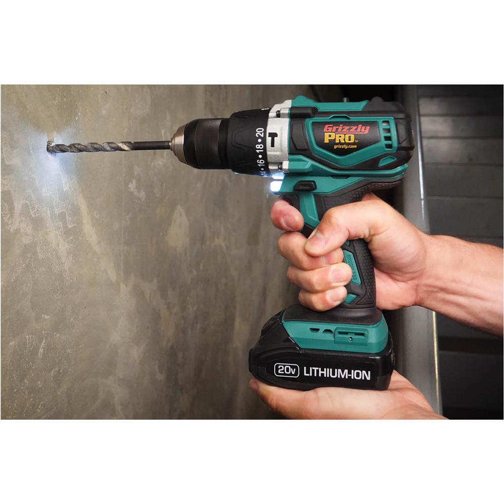 Grizzly PRO T30290X2 - 20V Hammer Drill Kit with 2 Li-Ion Batteries & Charger
