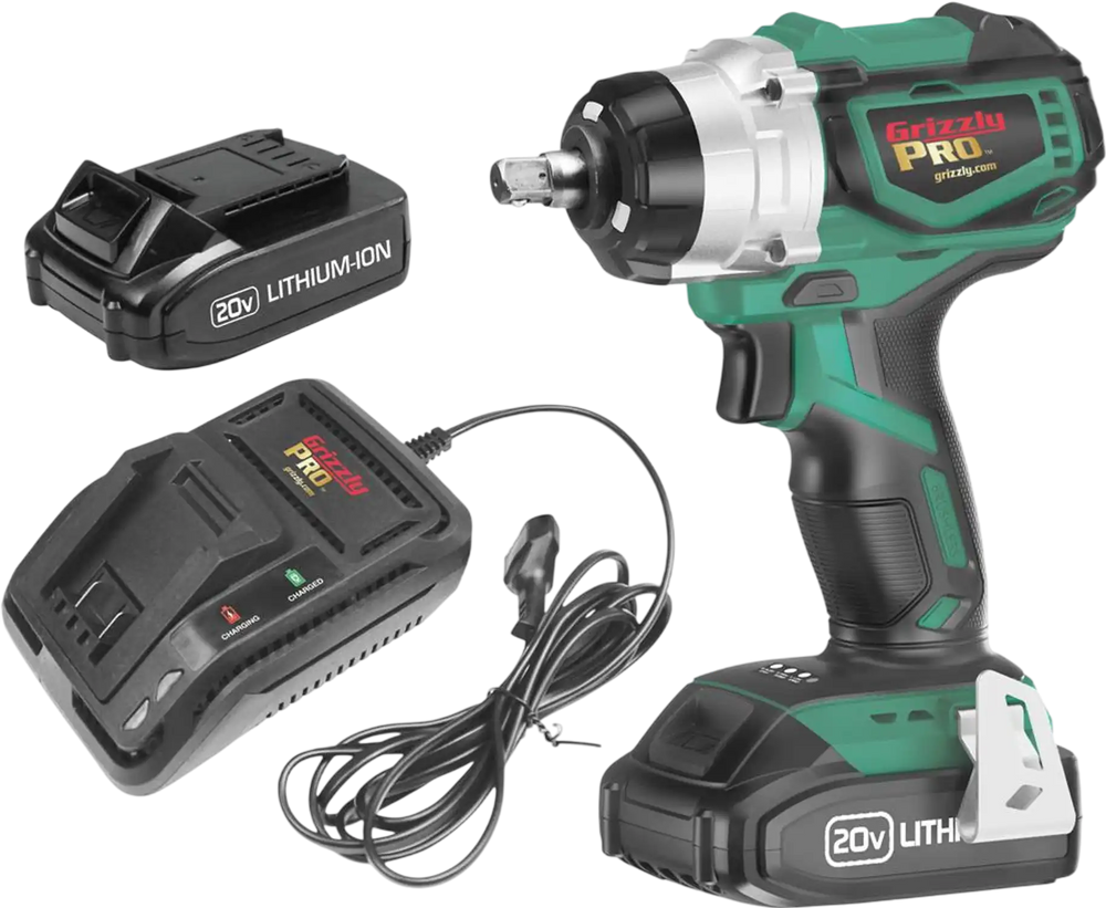 Grizzly PRO T30292X2 - 20V Impact Wrench Kit with 2 Li-Ion Batteries & Charger