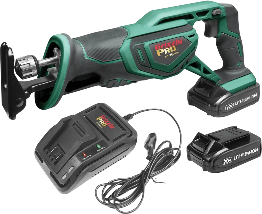 Grizzly PRO T30294X2 - 20V Reciprocating Saw Kit with 2 Li-Ion Batteries & Charger