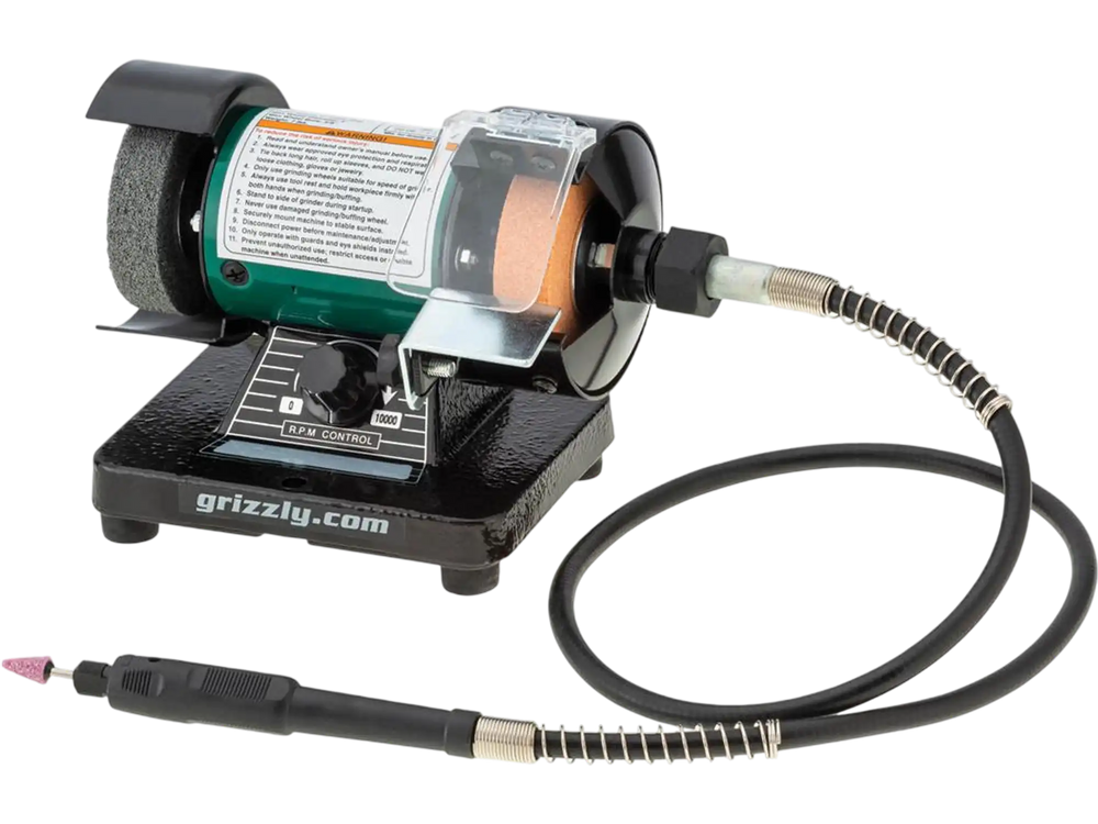 Grizzly T32002 - 3" Variable-Speed Mini Benchtop Grinder/Buffer with Rotary Shaft
