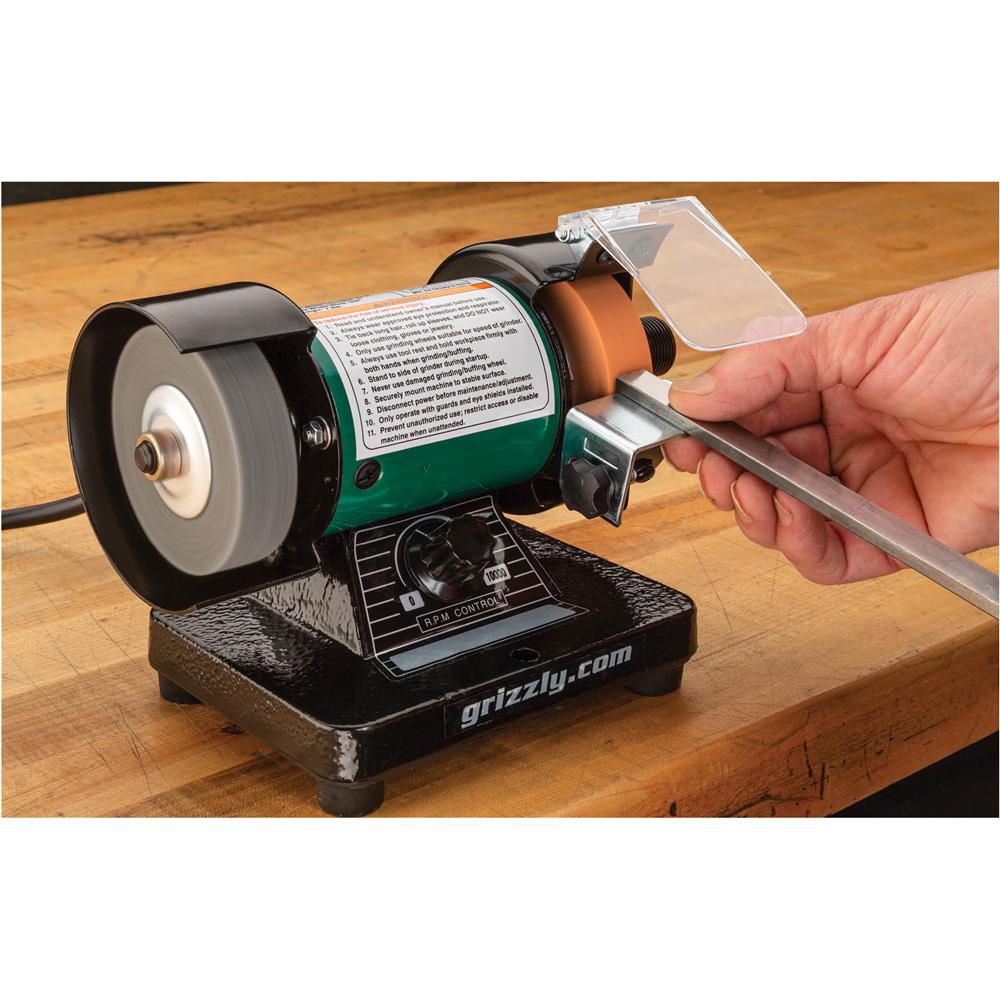Grizzly T32002 - 3" Variable-Speed Mini Benchtop Grinder/Buffer with Rotary Shaft