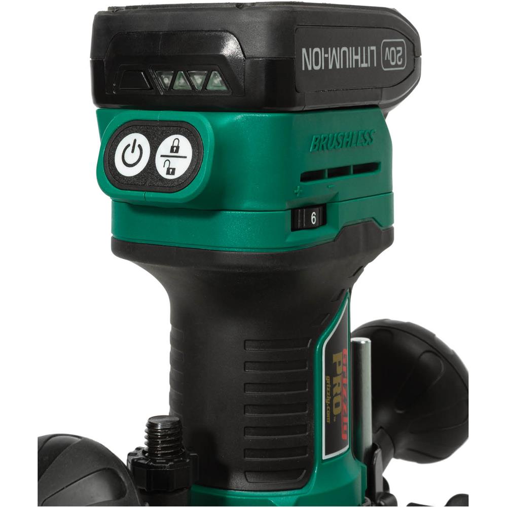 Grizzly PRO T33304X1 - 20V 1/4" Plunge Router Kit with Li-Ion Battery & Charger