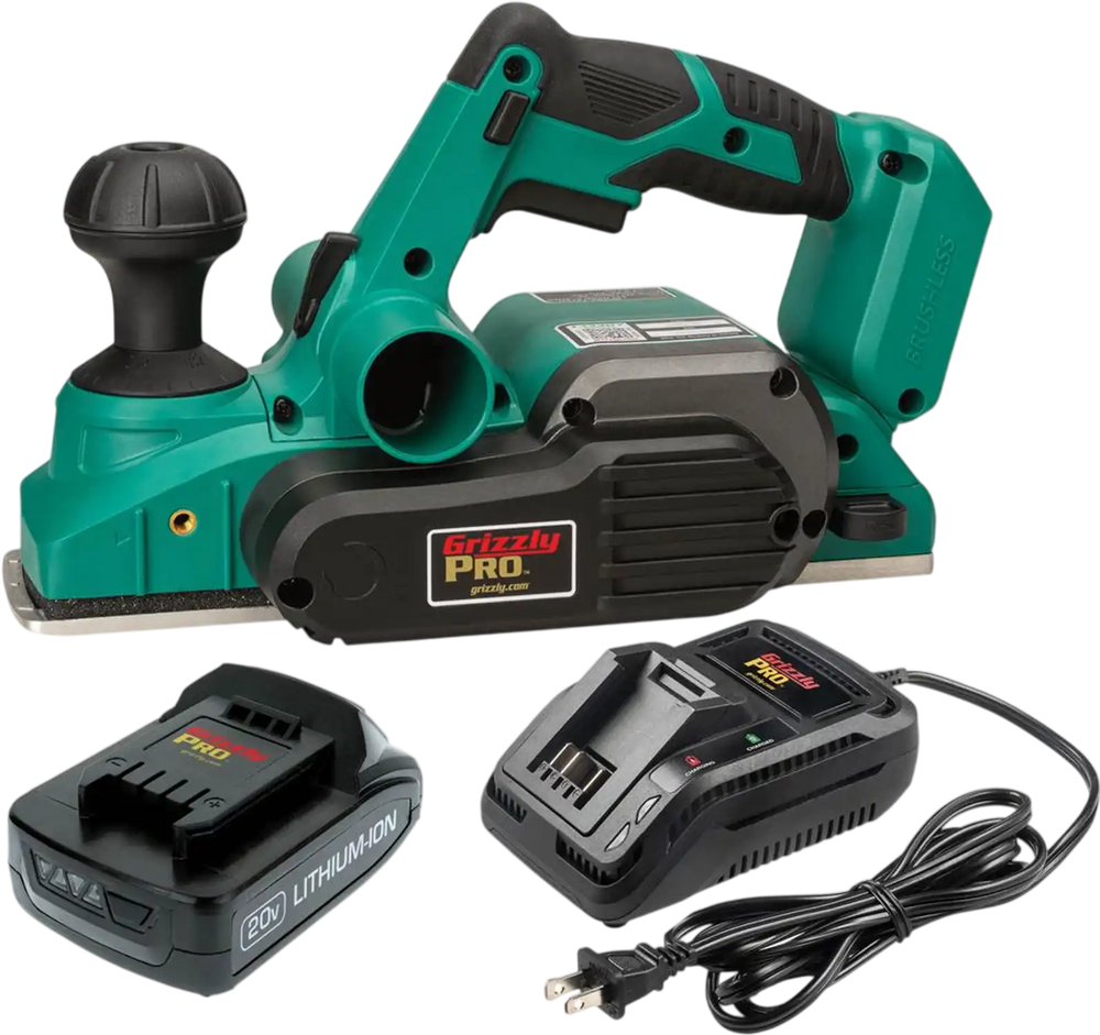 Grizzly PRO T33307X1 - 20V Brushless Handheld Planer Kit with Li-Ion Battery & Charger