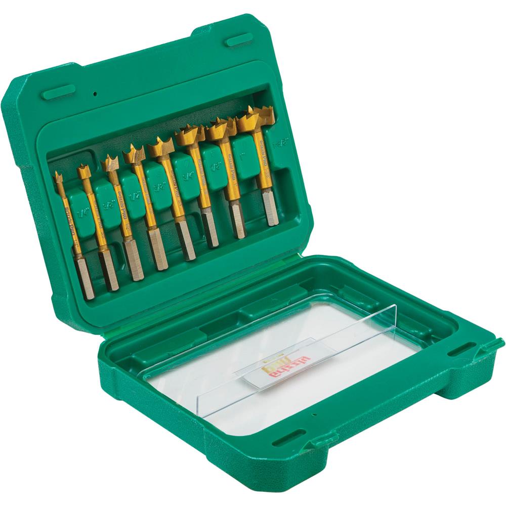 Grizzly PRO T33693 - Titanium Coated Hex Shank Forstner Bit Set, 8-Pc. 1/4" - 1-3/8"