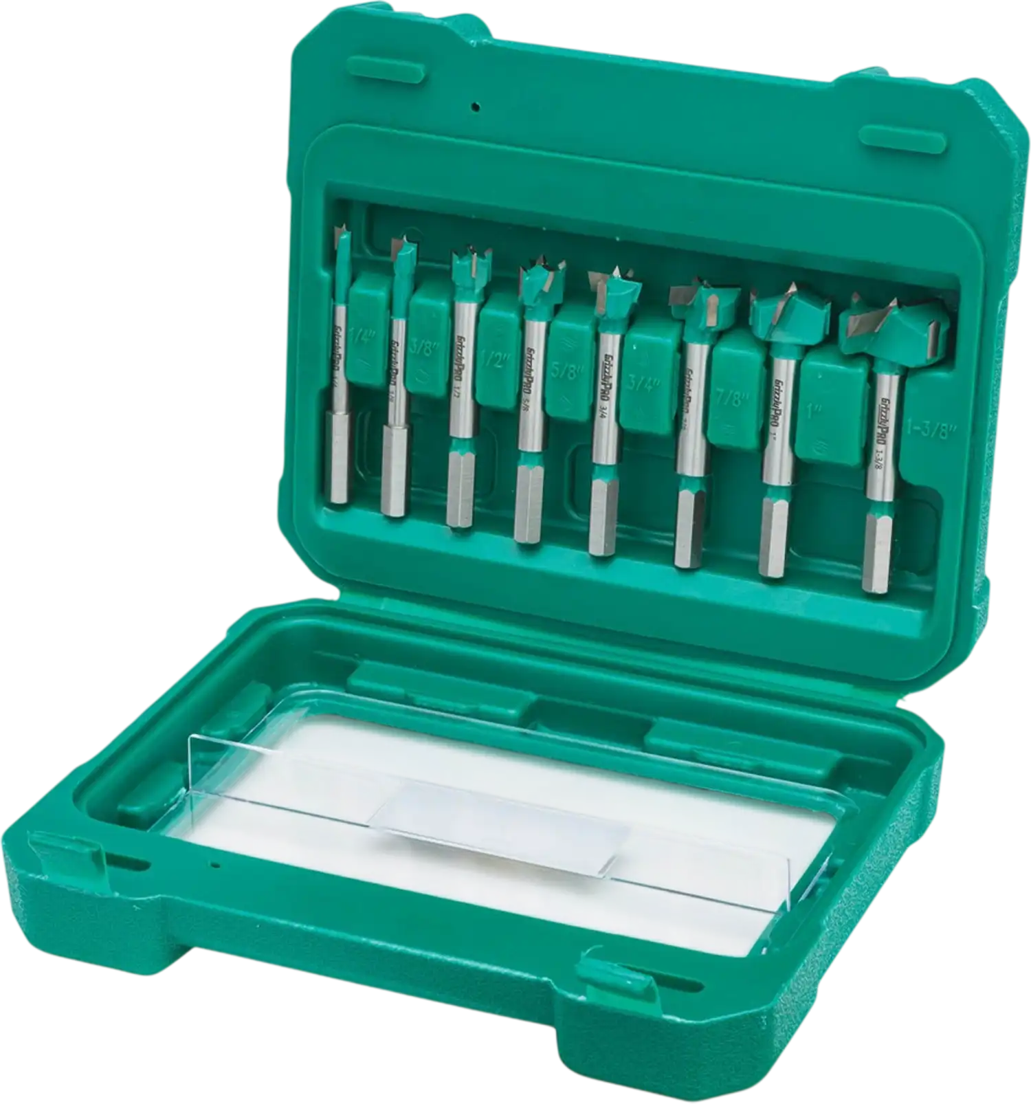 Grizzly T33694 Forstner Bit Set PRO Tungsten Carbide Hex Shank 8 Pc 1/4