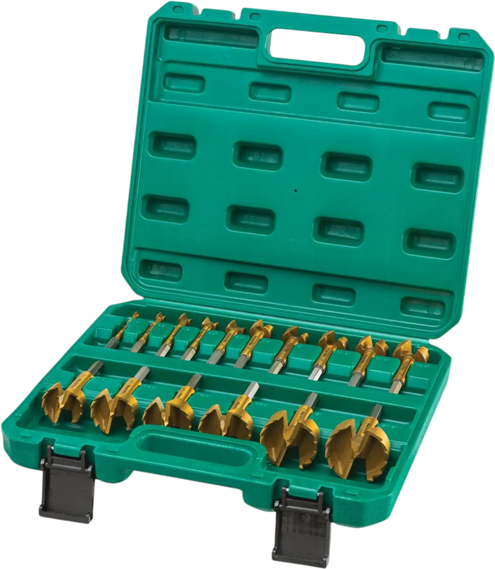 Grizzly PRO T33695 - Titanium Coated Hex Shank Forstner Bit Set, 16 Pc. 1/4" - 2-1/8"