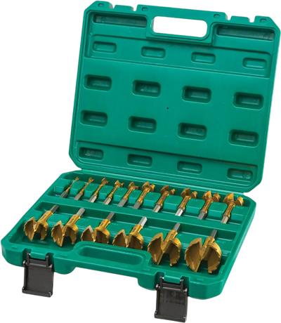 Grizzly T33695 Forstner Bit Set PRO Titanium Coated Hex Shank 16 Pc 1/4