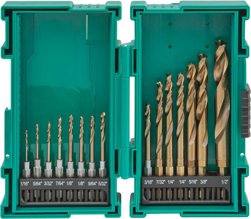 Grizzly PRO T33842 - M35 HSS Cobalt Quick-Release Hex Shank Drill Bit Set, 15 Pc.