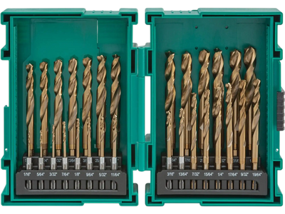 Grizzly T33843 Drill Bit Set M35 HSS Cobalt Quick-Release Hex Shank 29 Pc New