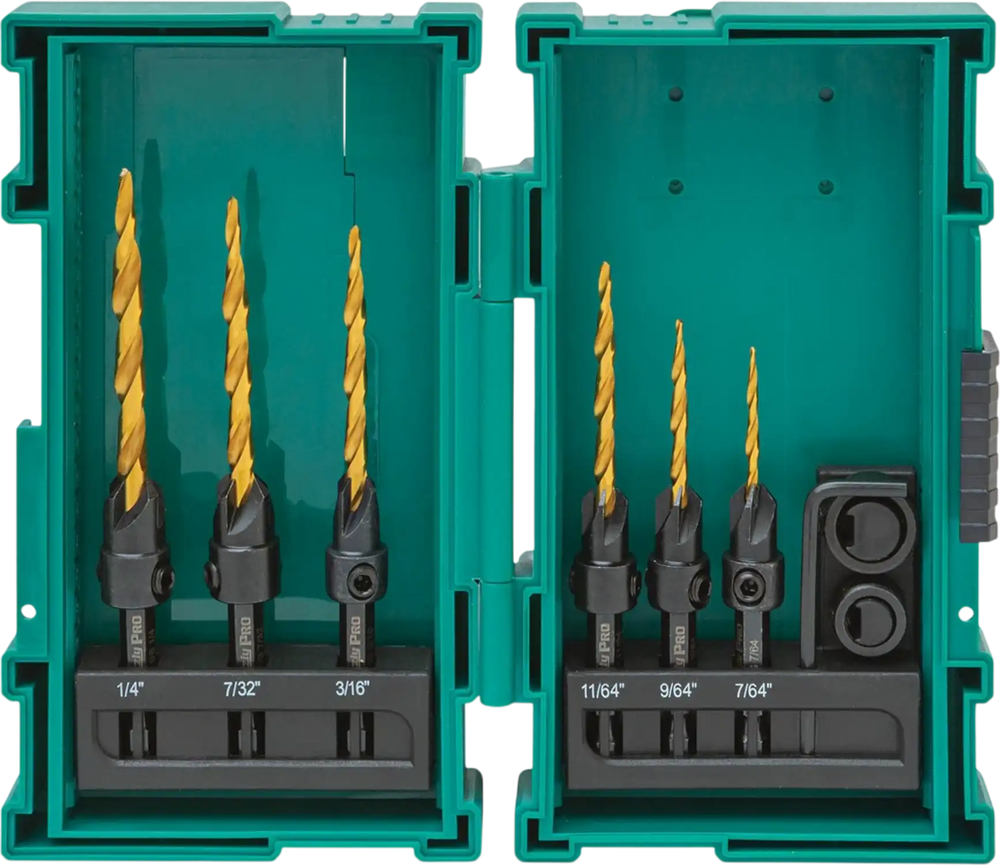 Grizzly PRO T33845 - HSS TiN-Coated Quick-Release Hex Shank Wood Countersink Bit Set, 8 Pc.