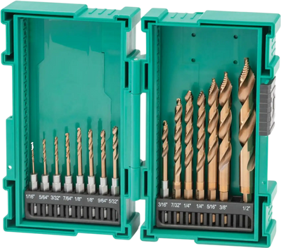 Grizzly T34016 Step Drill Bits PRO 15-Pc M35 Cobalt Step Point Drill Bit Set New