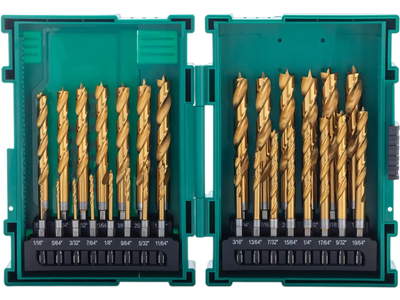 Grizzly T34202 Brad Point Bits PRO 29-PC M2 HSS TiN-Coated Quick Release Hex Shank Bit Set New