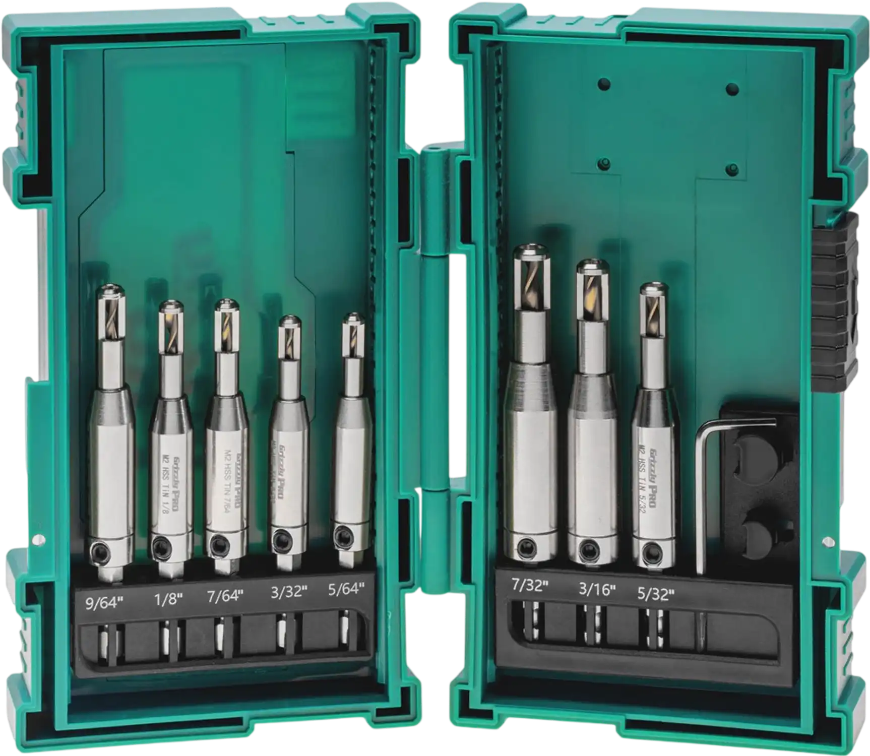 Grizzly T34203 Specialty Drill Bits PRO 8-PC M2 HSS TiN Coated Hinge Bit Set New