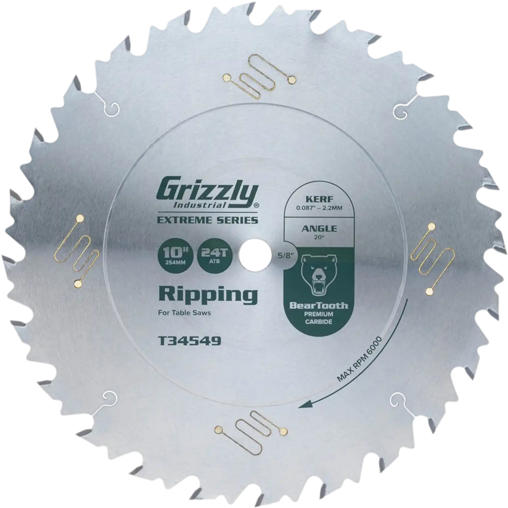 Grizzly T34549 - 10" x 5/8" 24T ATB Extreme Series Thin Kerf Ripping Saw Blade