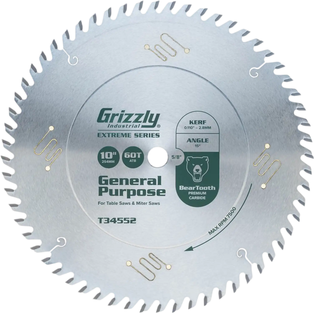Grizzly T34552 - 10" x 5/8" 60T ATB Extreme Series Combination Saw Blade
