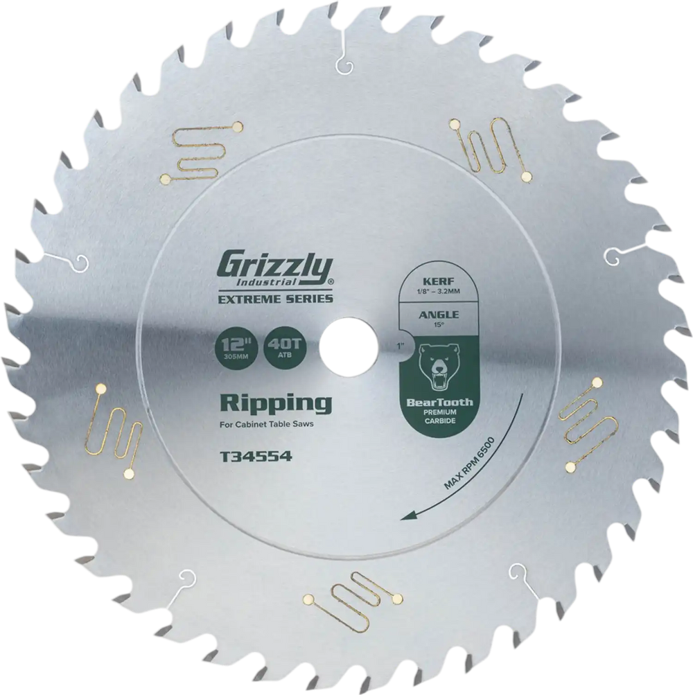 Grizzly T34554 - 12" x 1" 40T ATB Extreme Series Ripping Saw Blade