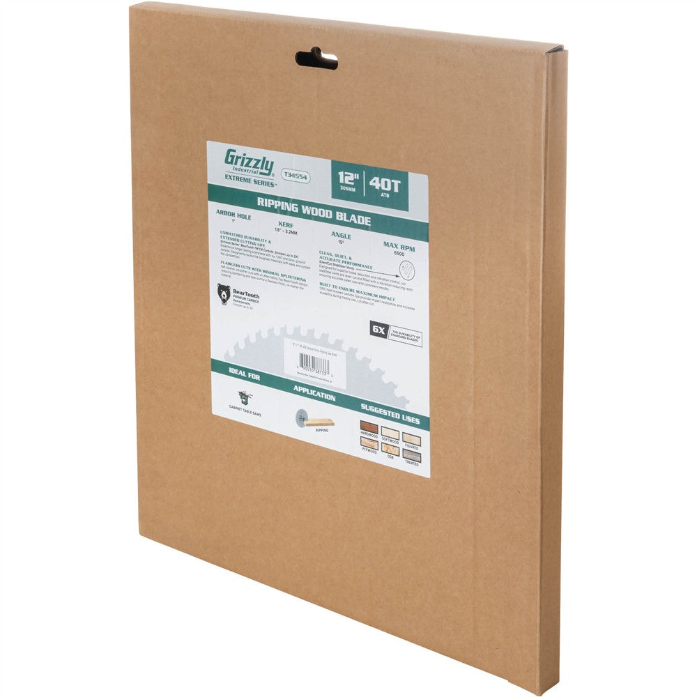 Grizzly T34554 - 12" x 1" 40T ATB Extreme Series Ripping Saw Blade