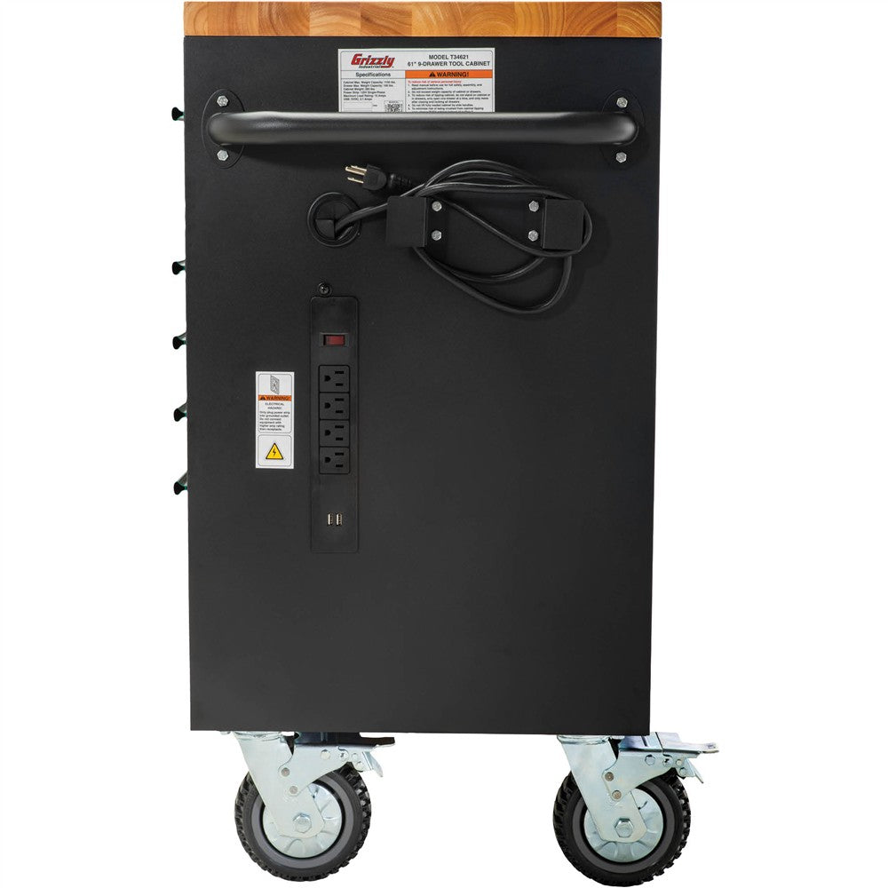 Grizzly PRO T34621 - 61" 9-Drawer Tool Cabinet w/ Outlets