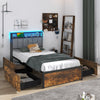 Twin/Full/Queen Bed Frame with LED Lights, Upholstered Headboard and 4 Storage Drawers-Twin size - Gallery View 1 of 11