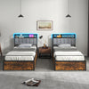 Twin size bed frame featuring a sturdy slatted metal design with 4 storage drawers and customizable LED lighting for.
