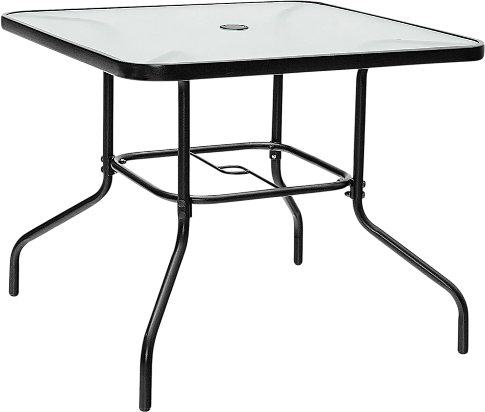 35 Inch Patio Dining Square Tempered Glass Table with Umbrella Hole