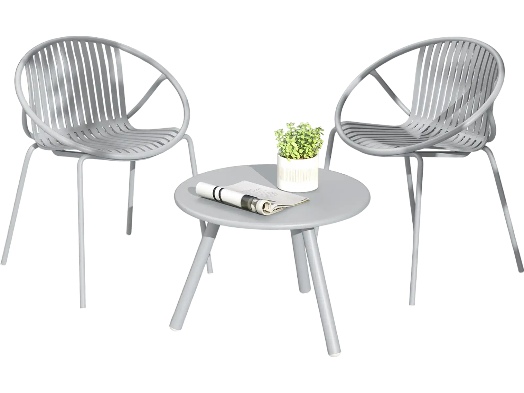 Costway 3-Piece All Weather PP Patio Conversation Bistro Set Round Coffee Table 2 Chairs Gray 67893514 New