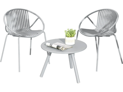 Costway 3-Piece All Weather PP Patio Conversation Bistro Set Round Coffee Table 2 Chairs Gray 67893514 New