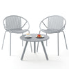 Gray patio conversation set featuring a round coffee table and two ergonomic chairs, perfect for indoor and outdoor use.