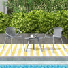 Gray all-weather PP patio conversation set featuring two chairs and a round coffee table, ideal for poolside relaxation.