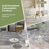 Gray all-weather PP patio conversation set featuring a round coffee table and two ergonomic chairs for indoor and.