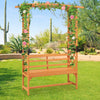 Patio garden arbor with a 2-seat bench, made of natural fir wood, perfect for climbing plants and backyard decoration.