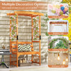 Patio garden arbor with a 2-seat bench made of natural fir wood, ideal for garden decoration and supporting climbing.