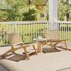 Teak wood outdoor reclining chairs with comfortable backrests, perfect for patios and backyards.