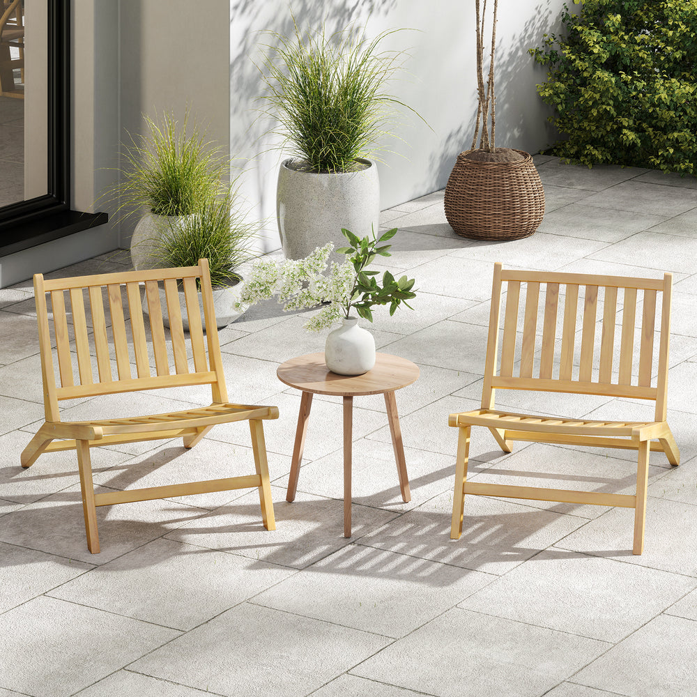 Teak wood outdoor reclining chairs with comfortable backrests and natural wood grains, perfect for patios and backyards.