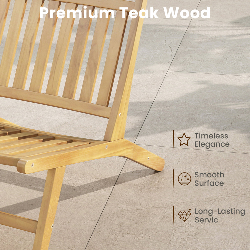 Teak wood outdoor reclining chair showcasing smooth surface and elegant design, perfect for patios and backyards.