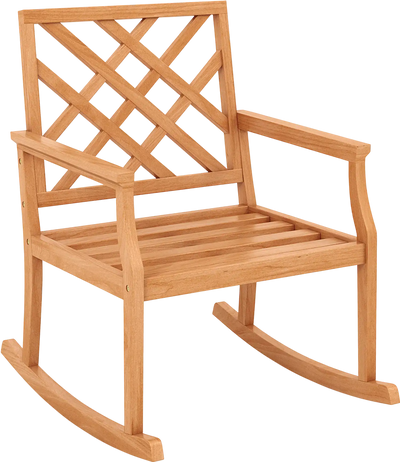 Costway Teak Wood Outdoor Rocking Chair w/ Backrest Slatted Seat 39571846 New