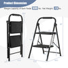 Dimensions of the 2-step ladder, showcasing weight capacity of 330 lbs and compact folding size for easy storage.