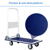 Foldable platform cart dolly with blue vinyl surface and four wheels, ideal for home and office use.