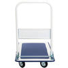 Foldable platform cart dolly with blue vinyl deck, 330 lbs capacity, ideal for home, office, and warehouse use.